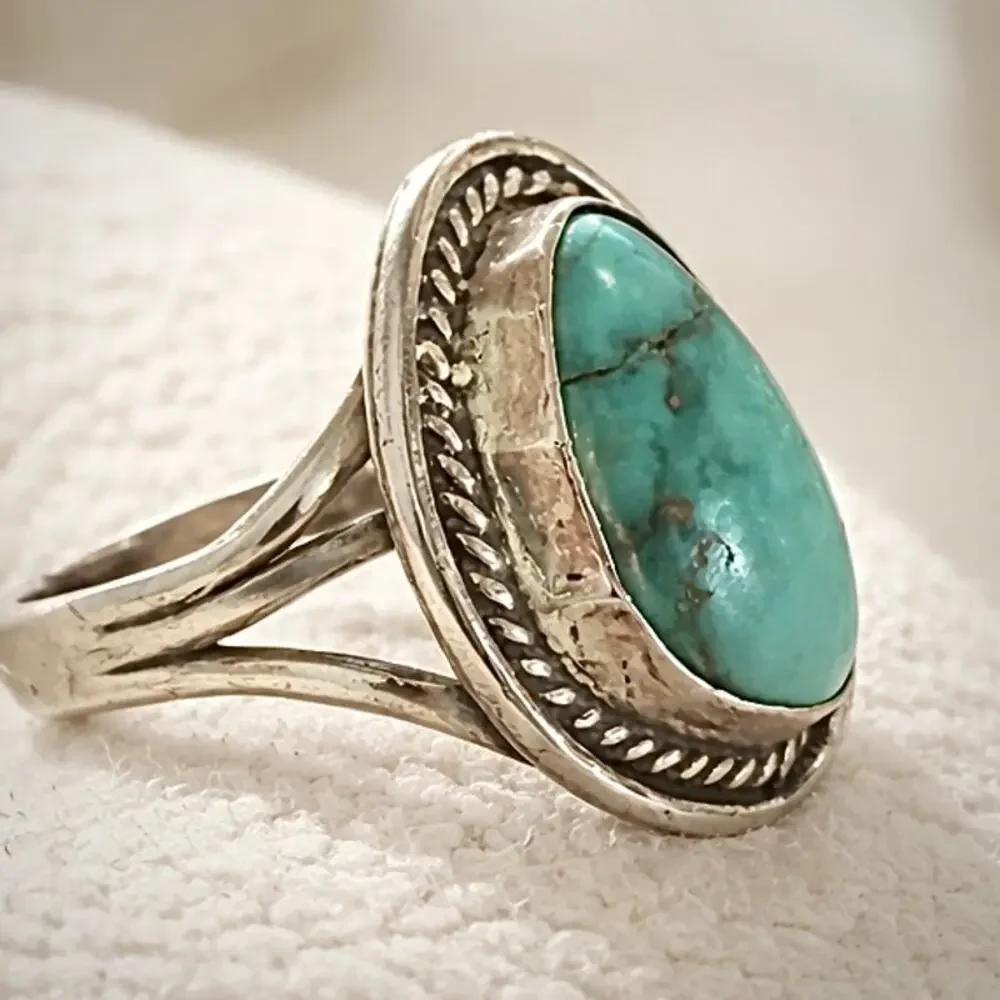 Navajo Turquoise Vintage Sterling Silver 925 Ring Size 6 - Picture 3 of 9